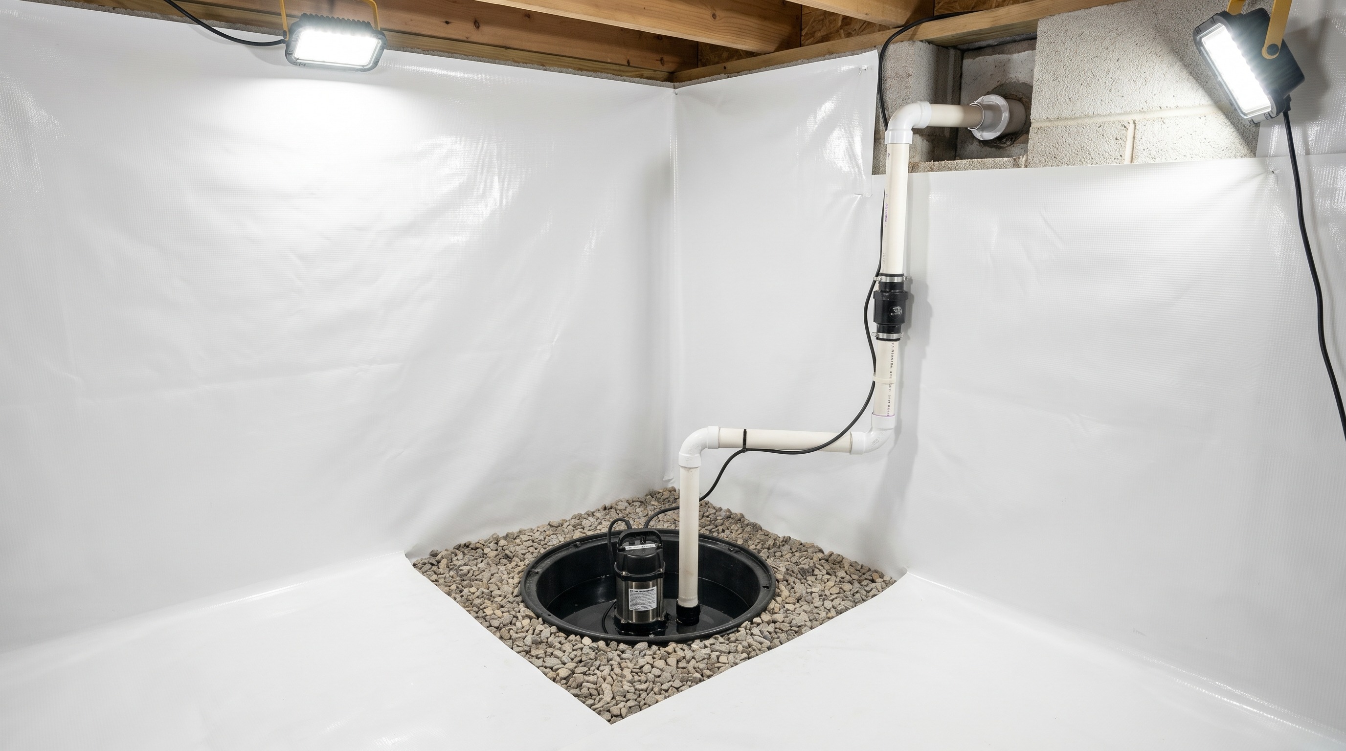 Sump Pump Installation in a Tennessee residential crawl space