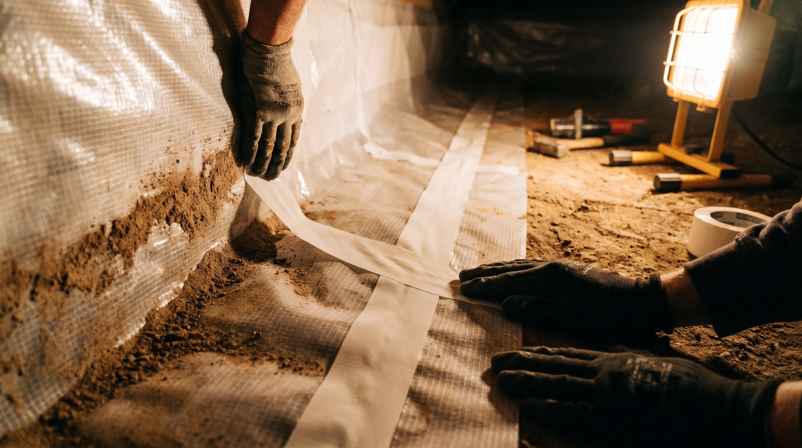 Vapor Barrier Installation in a Tennessee residential crawl space